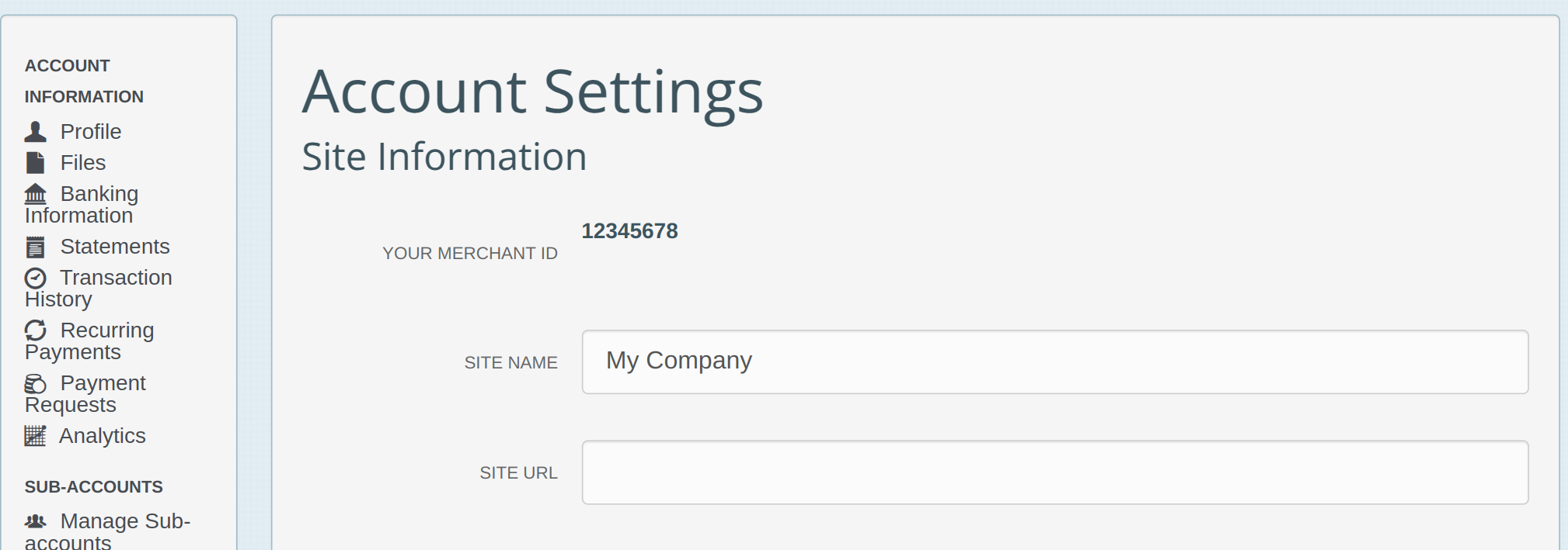 Smart Processing Solution Account Settings